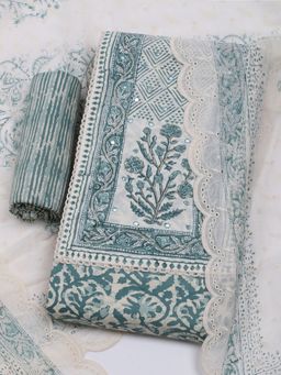 MEENA BAZAAR - Women Floral Blue Unstitched Kurta With Pant & Dupatta