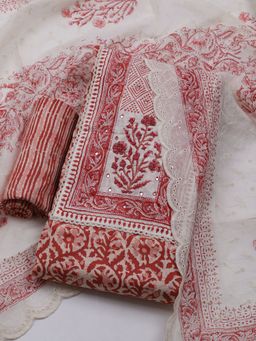 MEENA BAZAAR - Women Printed Peach Unstitched Kurta With Pant & Dupatta