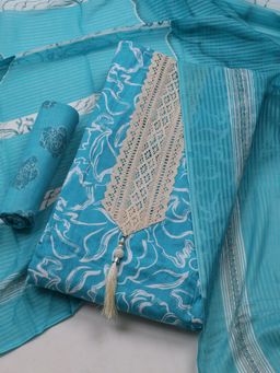 MEENA BAZAAR - Women Abstract Printed Blue Unstitched Kurta With Pant & Dupatta