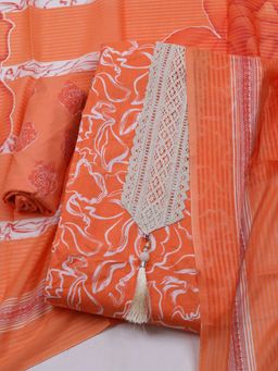 MEENA BAZAAR - Women Printed Peach Unstitched Kurta With Pant & Dupatta