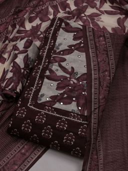 MEENA BAZAAR - Printed Wine Unstitched Kurta With Pant & Dupatta
