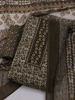 MEENA BAZAAR - Women Green Floral Printed Unstitched Kurta With Pant & Dupatta