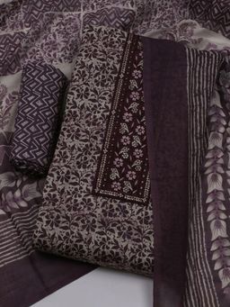 MEENA BAZAAR - Printed Wine Unstitched Kurta With Pant & Dupatta