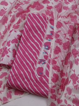 MEENA BAZAAR - Women Floral Pink Unstitched Kurta With Pant & Dupatta