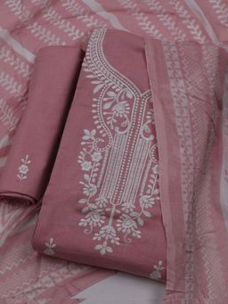 MEENA BAZAAR - Women Peach Embroidered Unstitched Kurta With Pant & Dupatta