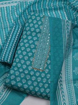MEENA BAZAAR - Women Printed Blue Unstitched Kurta With Pant & Dupatta