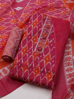 MEENA BAZAAR - Women Geometric Printed Pink Unstitched Kurta With Pant & Dupatta