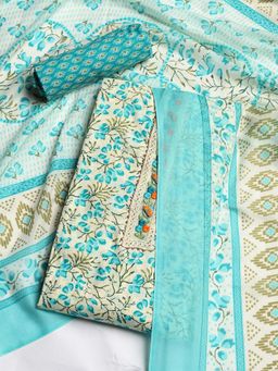 MEENA BAZAAR - Women Printed Cream Unstitched Kurta With Pant & Dupatta