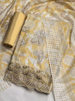 MEENA BAZAAR - Printed Yellow Unstitched Kurta With Pant & Dupatta