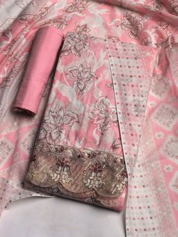 MEENA BAZAAR - Women Floral Pink Unstitched Kurta With Pant & Dupatta