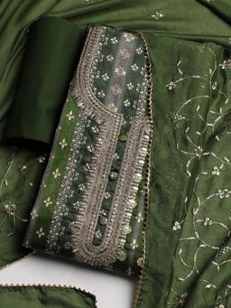 MEENA BAZAAR - Women Green Unstitched Kurta With Pant & Dupatta