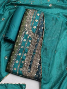 MEENA BAZAAR - Blue Women Embroidered Unstitched Kurta With Pant & Dupatta