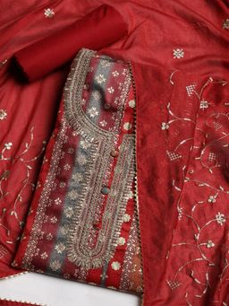 MEENA BAZAAR - Pink Women Embroidered Unstitched Kurta With Pant & Dupatta