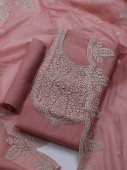 MEENA BAZAAR - Women Pink Unstitched Kurta With Pant & Dupatta