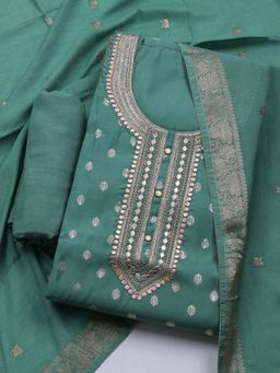 MEENA BAZAAR - Green Women Embroidered Unstitched Kurta With Pant & Dupatta