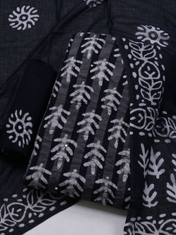 MEENA BAZAAR - Printed Black Unstitched Kurta With Pant & Dupatta