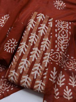 MEENA BAZAAR - Printed Orange Unstitched Kurta With Pant & Dupatta