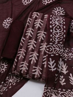 MEENA BAZAAR - Women Floral Printed Brown Unstitched Kurta With Pant & Dupatta