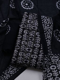 MEENA BAZAAR - Printed Black Unstitched Kurta With Pant & Dupatta