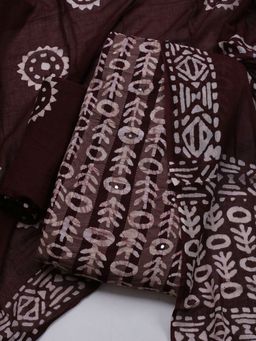 MEENA BAZAAR - Women Floral Printed Brown Unstitched Kurta With Pant & Dupatta