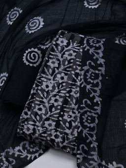 MEENA BAZAAR - Printed Black Unstitched Kurta With Pant & Dupatta