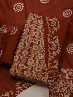 MEENA BAZAAR - Printed Orange Unstitched Kurta With Pant & Dupatta