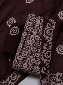 MEENA BAZAAR - Printed Brown Unstitched Kurta With Pant & Dupatta