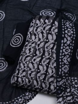 MEENA BAZAAR - Printed Black Unstitched Kurta With Pant & Dupatta