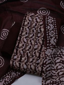 MEENA BAZAAR - Printed Brown Unstitched Kurta With Pant & Dupatta