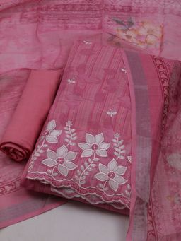 MEENA BAZAAR - Women Pink Unstitched Kurta With Pant & Dupatta