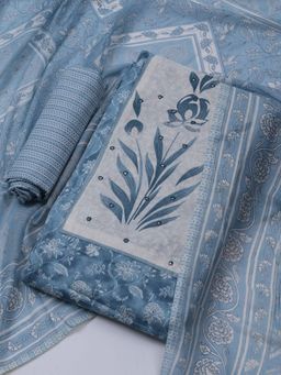 MEENA BAZAAR - Floral Printed Women Blue Unstitched Kurta With Pant & Dupatta