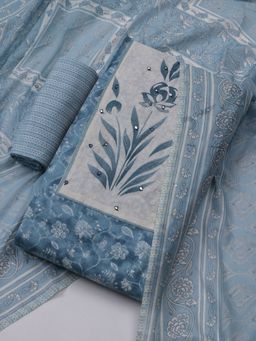 MEENA BAZAAR - Printed Grey Unstitched Kurta With Pant & Dupatta