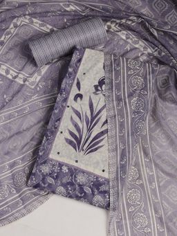 MEENA BAZAAR - Printed Lavender Unstitched Kurta With Pant & Dupatta