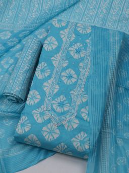 MEENA BAZAAR - Floral Printed Women Blue Unstitched Kurta With Pant & Dupatta