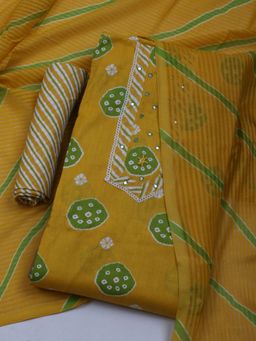 MEENA BAZAAR - Women Printed Mustard Unstitched Kurta With Pant & Dupatta