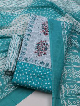 MEENA BAZAAR - Floral Printed Women Blue Unstitched Kurta With Pant & Dupatta