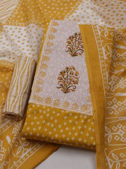 MEENA BAZAAR - Women Printed Mustard Unstitched Kurta With Pant & Dupatta