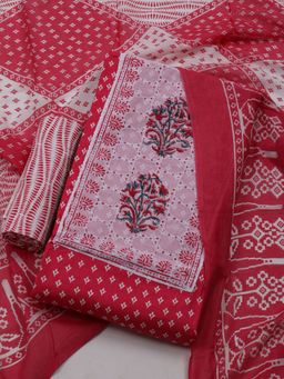 MEENA BAZAAR - Women Printed Pink Unstitched Kurta With Pant & Dupatta