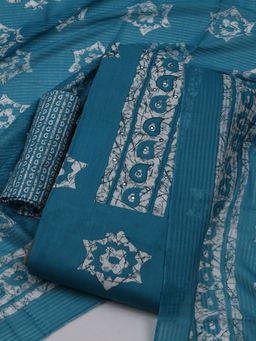 MEENA BAZAAR - Floral Printed Women Blue Unstitched Kurta With Pant & Dupatta