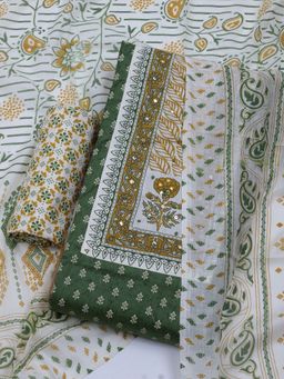 MEENA BAZAAR - Women Printed Green Unstitched Kurta With Pant & Dupatta