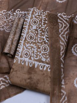 MEENA BAZAAR - Embroidered Brown Unstitched Kurta With Pant & Dupatta