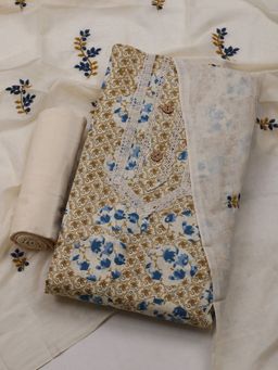 MEENA BAZAAR - Printed Beige Unstitched Kurta With Pant & Dupatta
