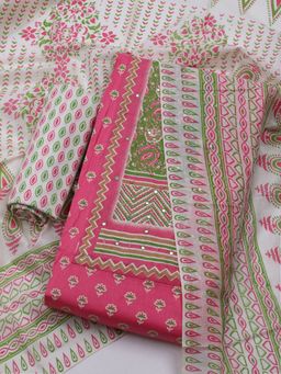 MEENA BAZAAR - Women Printed Pink Unstitched Kurta With Pant & Dupatta