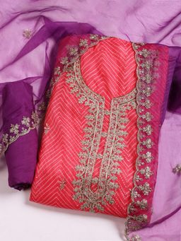 MEENA BAZAAR - Embroidered Magenta Unstitched Kurta With Pant & Dupatta