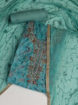 MEENA BAZAAR - Blue Embroidered Women Unstitched Kurta With Pant & Dupatta