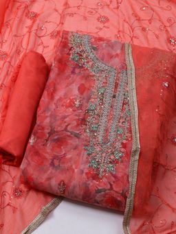 MEENA BAZAAR - Women Pink Unstitched Kurta With Pant & Dupatta