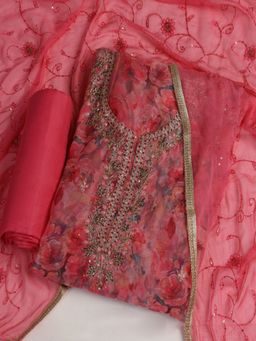 MEENA BAZAAR - Embroidered Women Pink Unstitched Kurta With Pant & Dupatta