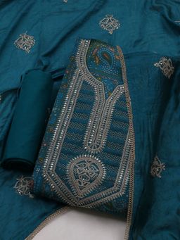 MEENA BAZAAR - Blue Embroidered Women Unstitched Kurta With Pant & Dupatta