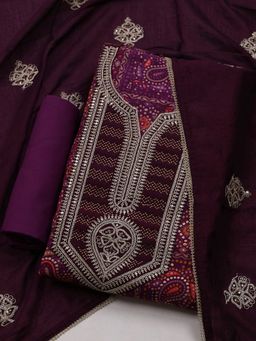 MEENA BAZAAR - Embroidered Purple Unstitched Kurta With Pant & Dupatta