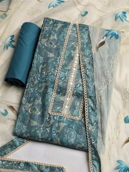 MEENA BAZAAR - Blue Embroidered Women Unstitched Kurta With Pant & Dupatta